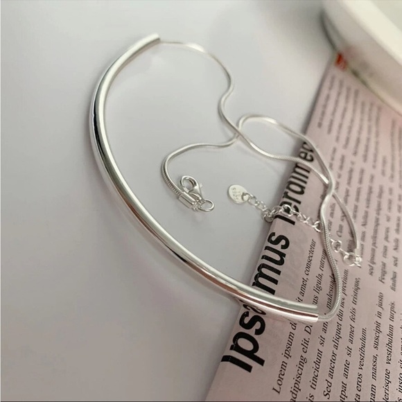 925 Sterling Silver Tube Clavicle Chain Choker Necklace For Women - Picture 3 of 8